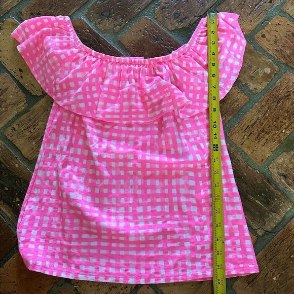Lilly Pulitzer ruffle top pink white check - Picture 6 of 6